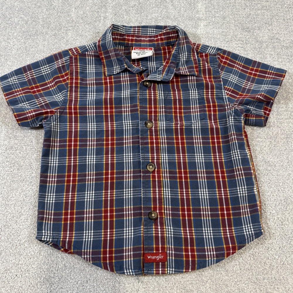 Wrangler 18M short sleeve casual plaid button down shirt western cowboy toddler